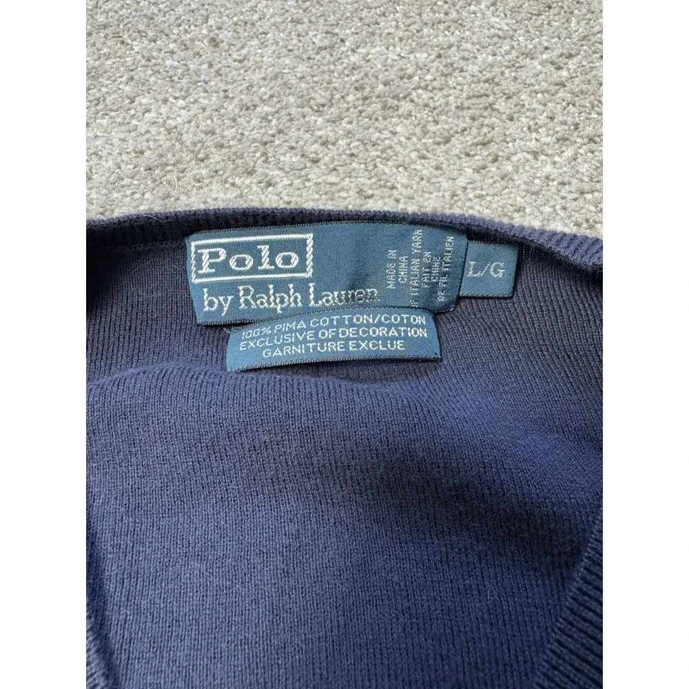 Polo‎ Ralph Lauren Men's Large Pima Cotton Sweater Vest Navy Blue Golf